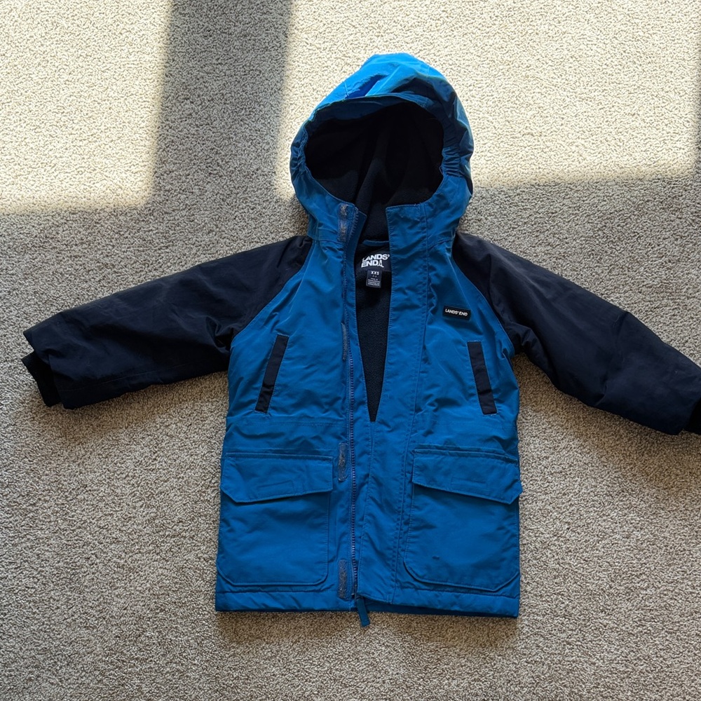 Lands' End Boys Blue Hooded Squall Winter Coat